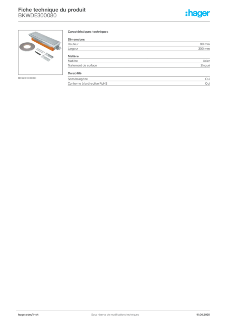 Image Hager Fiche technique du produit BKWDE300080 | Hager Suisse