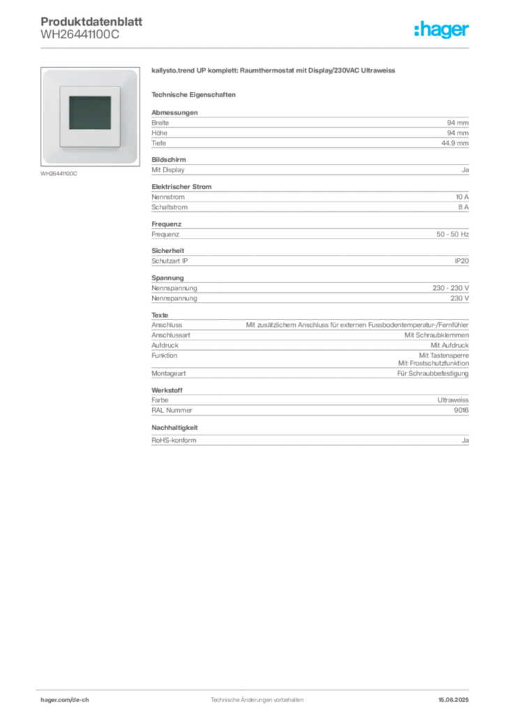 Bild Hager Produktdatenblatt WH26441100C | Hager Schweiz