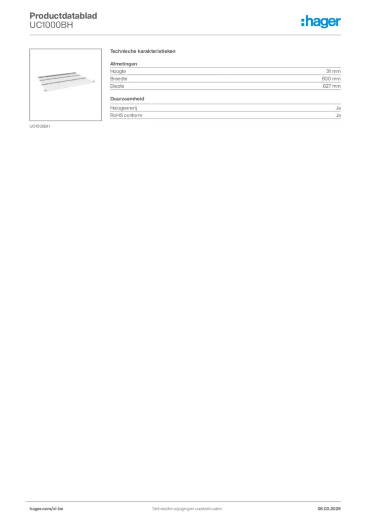 Afbeelding Hager Productdatablad UC1000BH | Hager Belgium