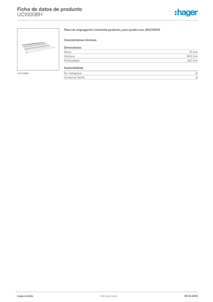 Imagen Hager Ficha de datos de producto UC1000BH | Hager España