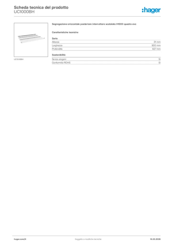 Immagine Hager Scheda tecnica del prodotto UC1000BH | Hager Italia
