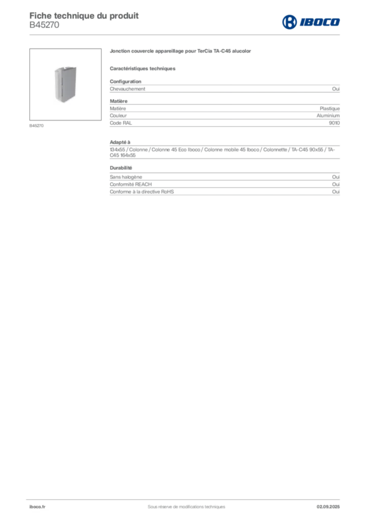 Image Iboco Fiche technique du produit B45270 | Hager France