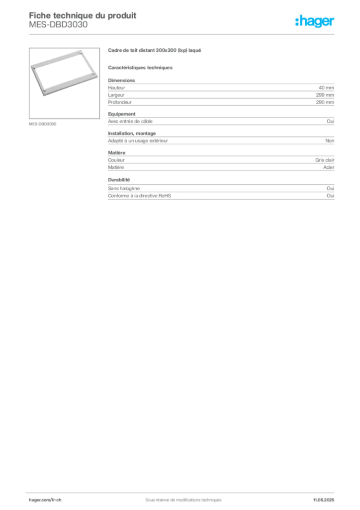 Image Hager Fiche technique du produit MES-DBD3030 | Hager Suisse