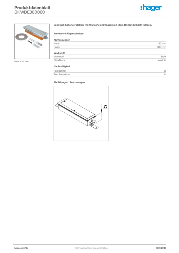 Bild Hager Produktdatenblatt BKWDE300060 | Hager Deutschland