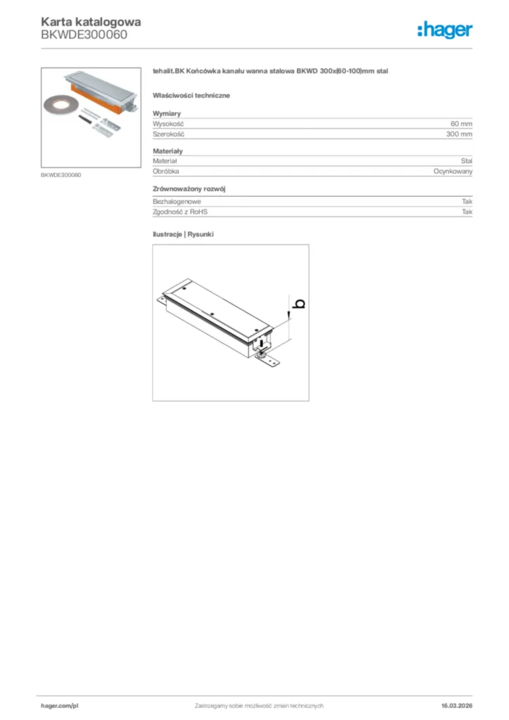 Zdjęcie Hager Karta katalogowa BKWDE300060 | Hager Polska