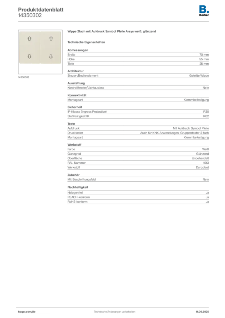 Bild Berker Produktdatenblatt 14350302 | Hager Deutschland