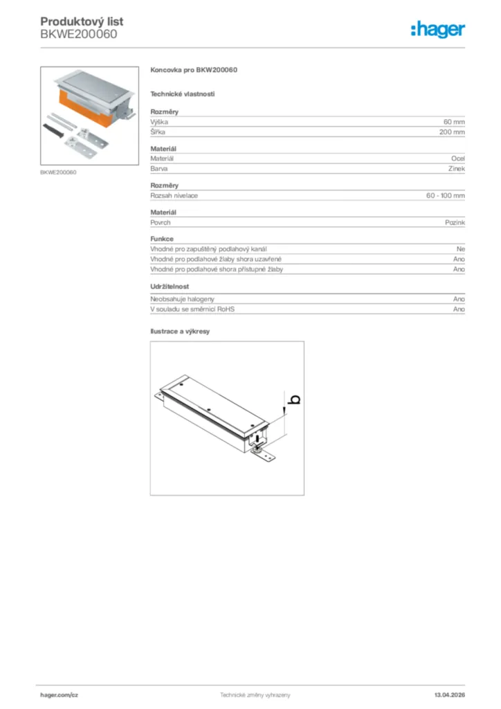 Obrázek Hager Product data sheet BKWE200060 | Hager