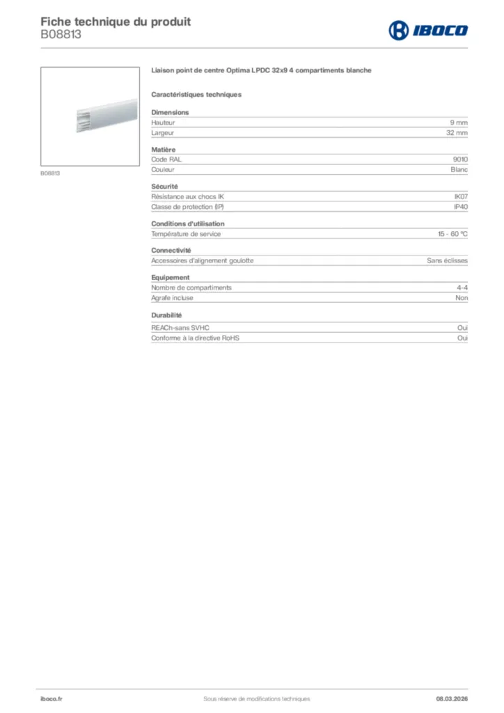 Image Iboco Fiche technique du produit B08813 | Hager France