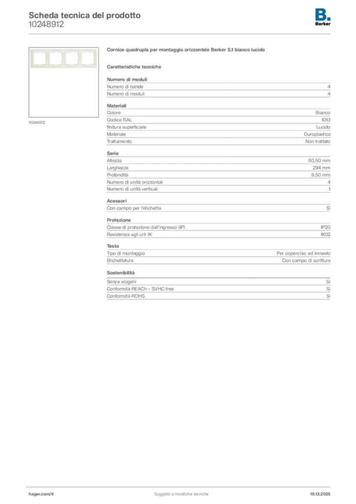 Immagine Berker Scheda tecnica del prodotto 10248912 | Hager Italia