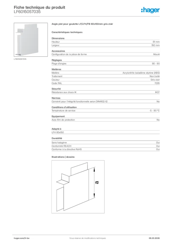 Image Hager Fiche technique du produit LF6015057035 | Hager Belgique