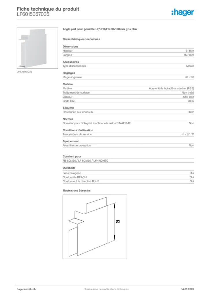 Image Hager Fiche technique du produit LF6015057035 | Hager Suisse