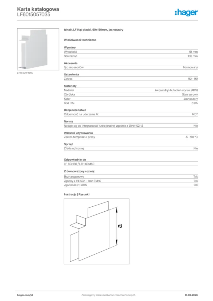 Zdjęcie Hager Karta katalogowa LF6015057035 | Hager Polska