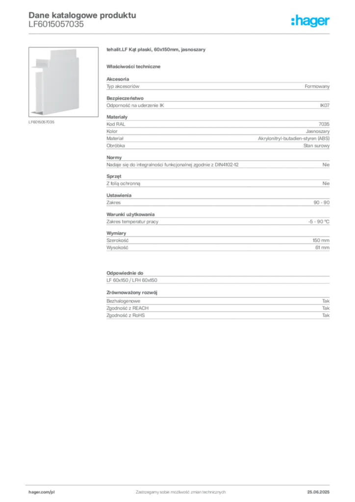 Zdjęcie Hager Karta katalogowa LF6015057035 | Hager Polska
