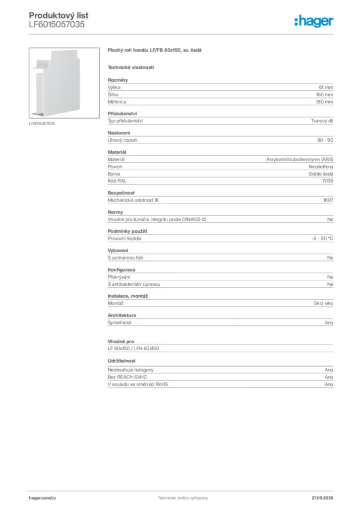 Obrázek Hager Generováno - Datový list produktu LF6015057035 | Hager