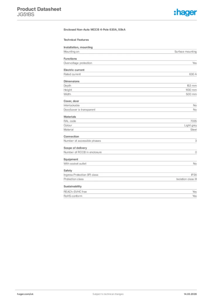 Image Hager Product data sheet JG51BS  | Hager
