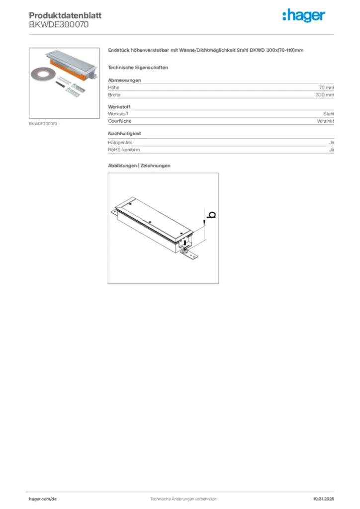 Bild Hager Produktdatenblatt BKWDE300070 | Hager Deutschland