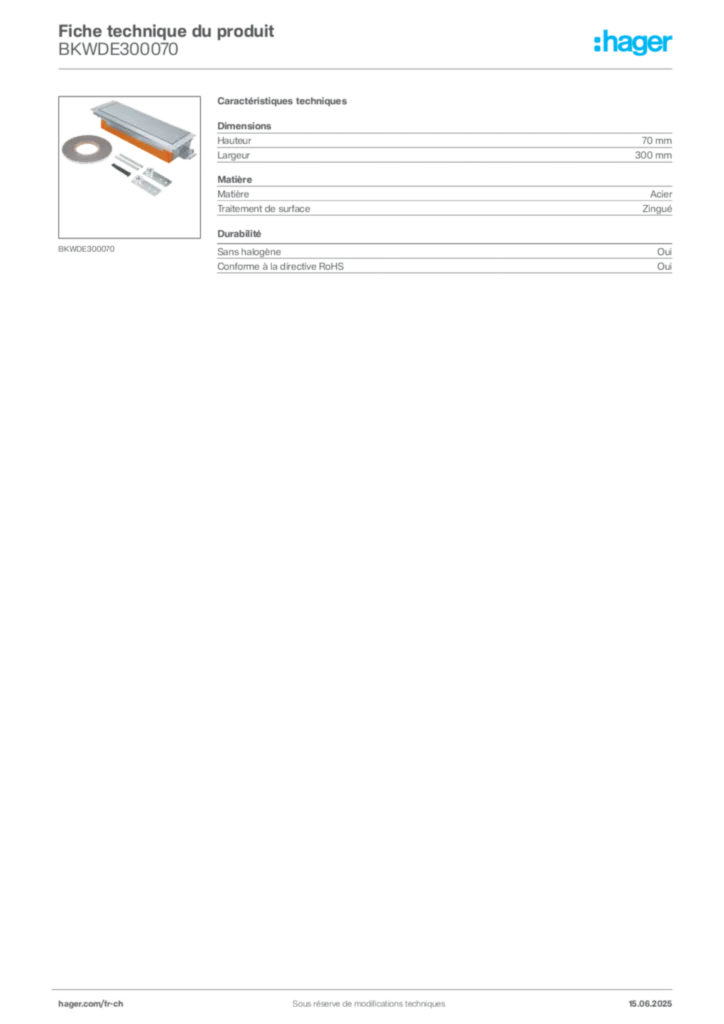 Image Hager Fiche technique du produit BKWDE300070 | Hager Suisse