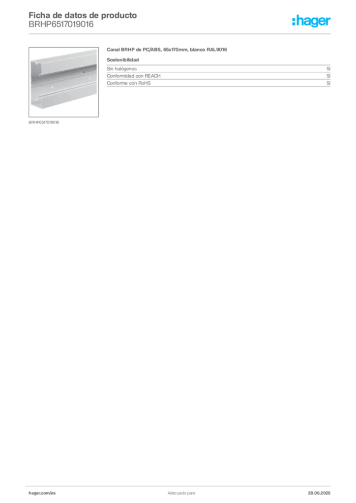 Imagen Hager Ficha de datos de producto BRHP6517019016 | Hager España