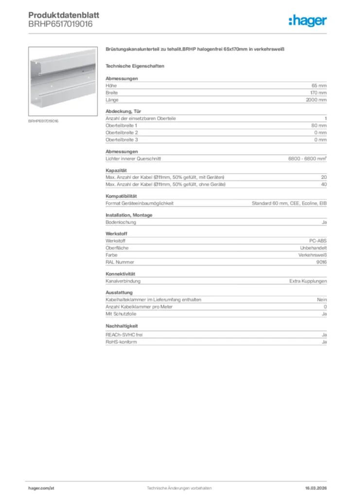 Bild Hager Produktdatenblatt BRHP6517019016 | Hager Deutschland