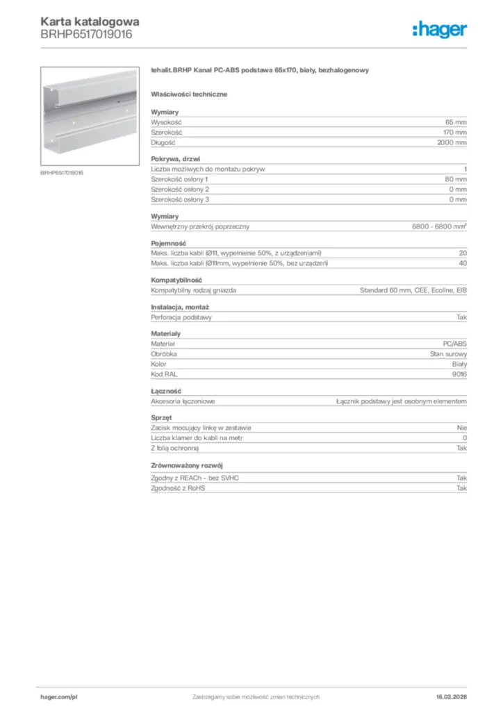 Zdjęcie Hager Karta katalogowa BRHP6517019016 | Hager Polska