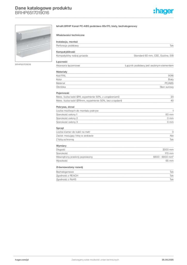 Zdjęcie Hager Karta katalogowa BRHP6517019016 | Hager Polska