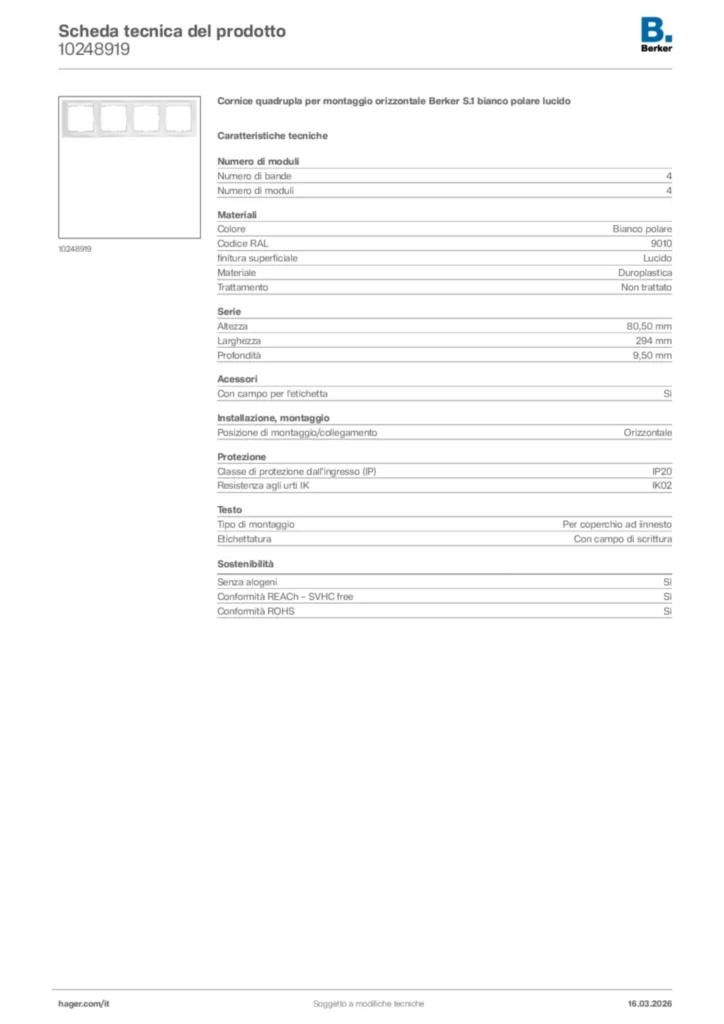 Immagine Berker Scheda tecnica del prodotto 10248919 | Hager Italia