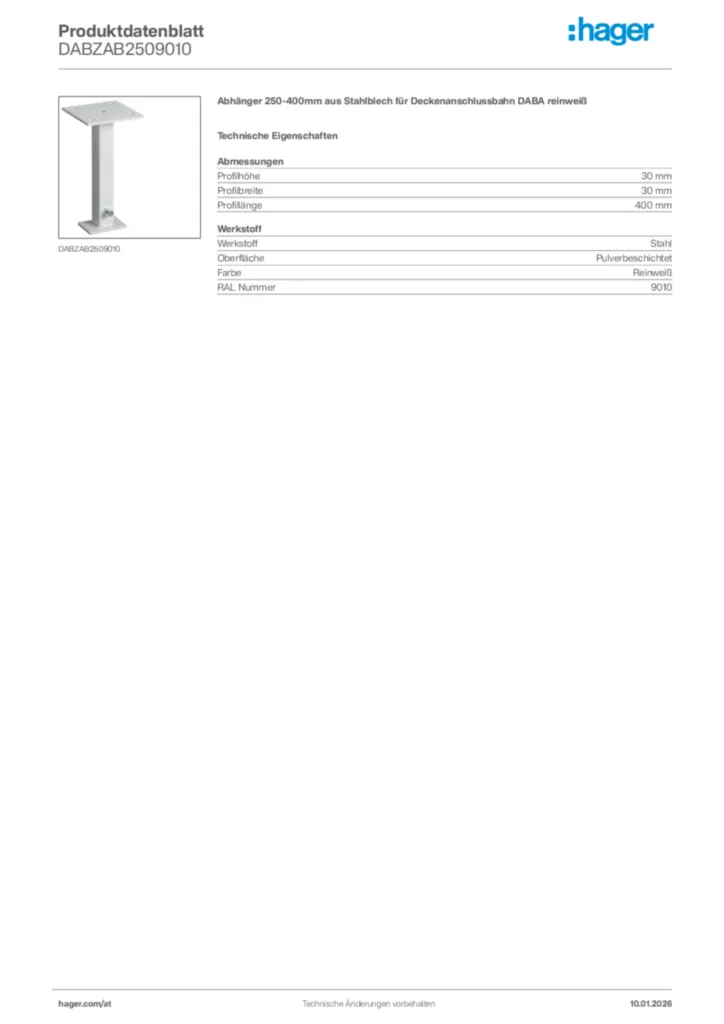 Bild Hager Produktdatenblatt DABZAB2509010 | Hager Deutschland