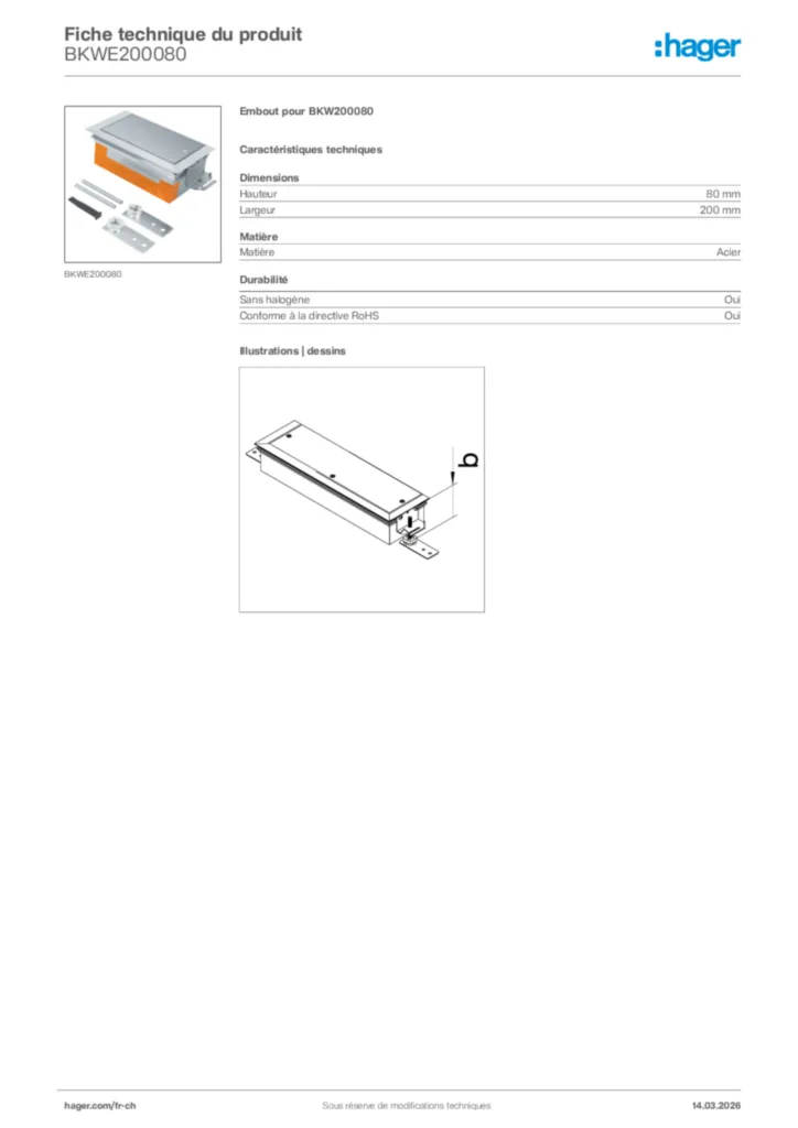 Image Hager Fiche technique du produit BKWE200080 | Hager Suisse