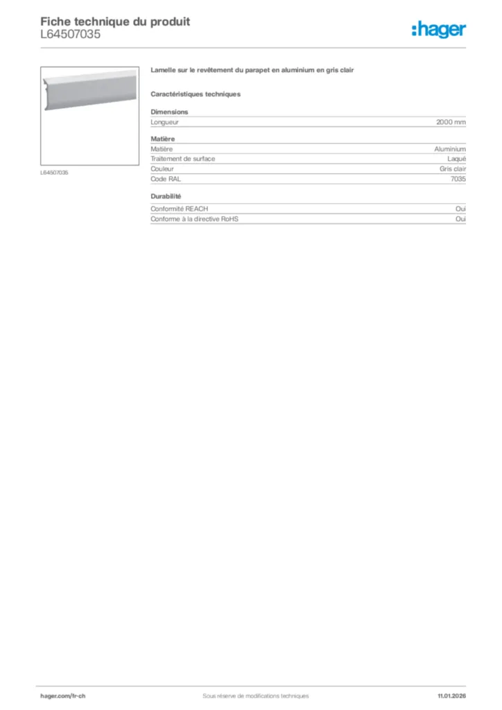 Image Hager Fiche technique du produit L64507035 | Hager Suisse