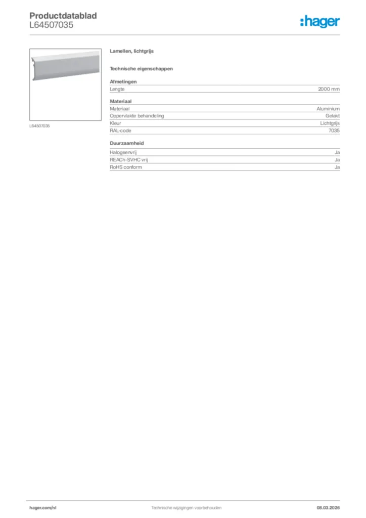 Afbeelding Hager Productdatablad L64507035 | Hager Nederland