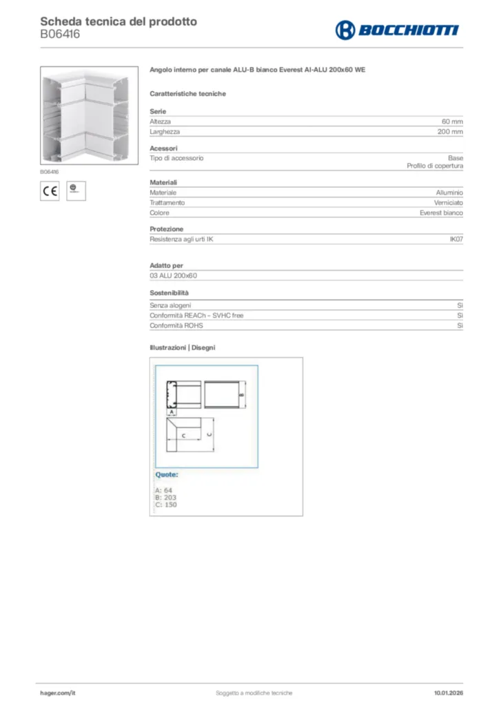 Immagine Bocchiotti Scheda tecnica del prodotto B06416 | Hager Italia