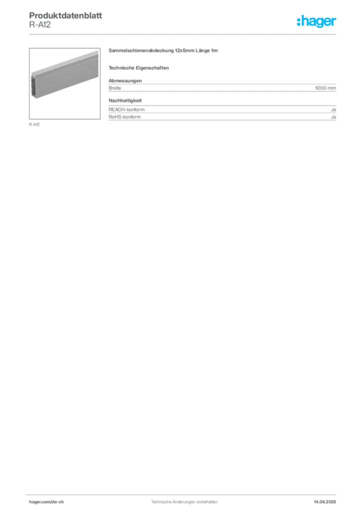 Bild Hager Produktdatenblatt R-A12 | Hager Schweiz