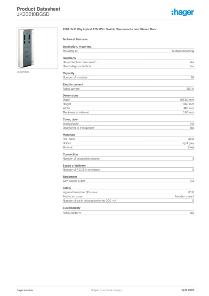 Image Hager Product data sheet JK20210BGSD  | Hager