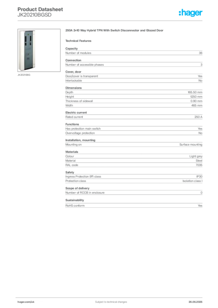 Image Hager Product data sheet JK20210BGSD  | Hager