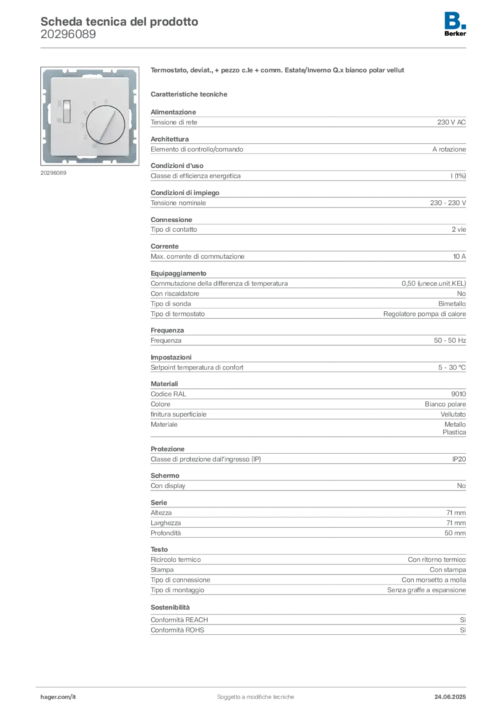 Immagine Berker Scheda tecnica del prodotto 20296089 | Hager Italia