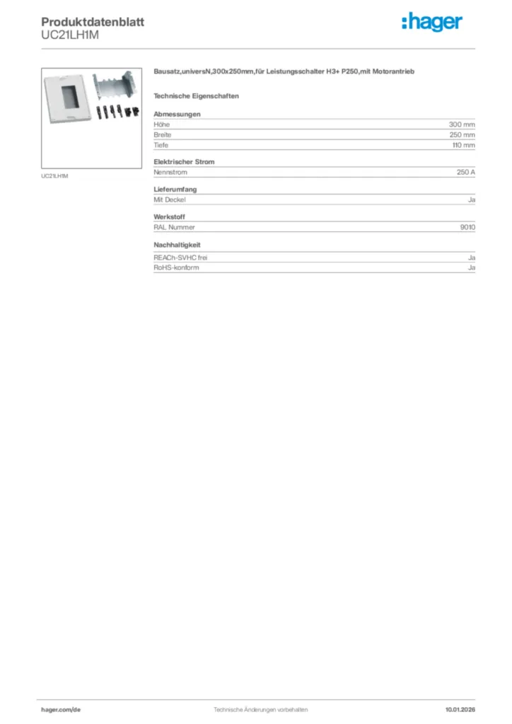 Bild Hager Produktdatenblatt UC21LH1M | Hager Deutschland