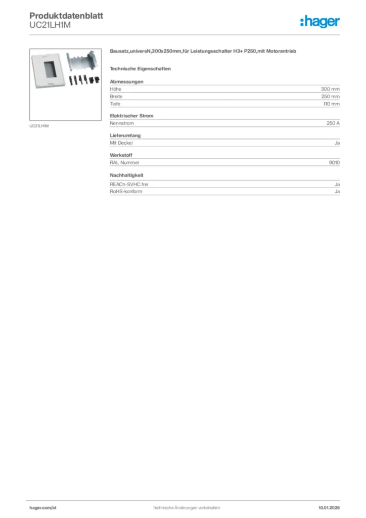 Bild Hager Produktdatenblatt UC21LH1M | Hager Deutschland