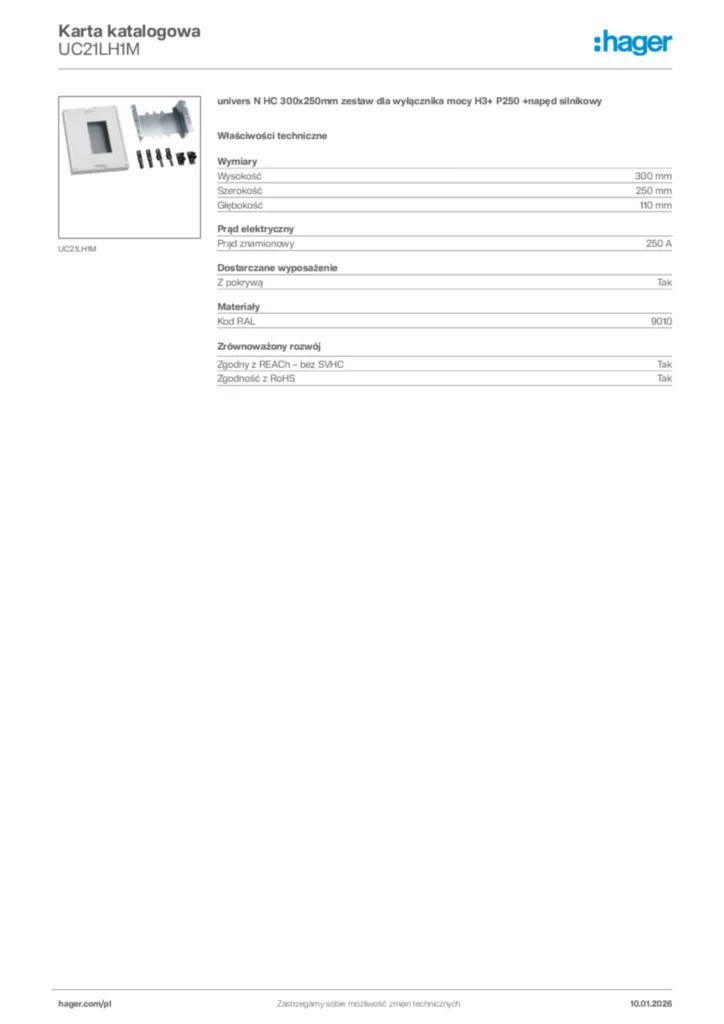 Zdjęcie Hager Karta katalogowa UC21LH1M | Hager Polska