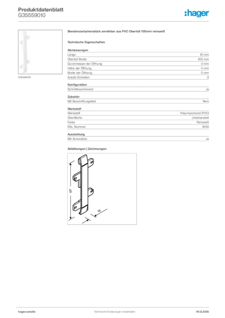 Bild Hager Produktdatenblatt G35559010 | Hager Deutschland