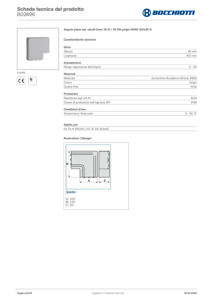 Immagine Bocchiotti Scheda tecnica del prodotto B02496 | Hager Italia