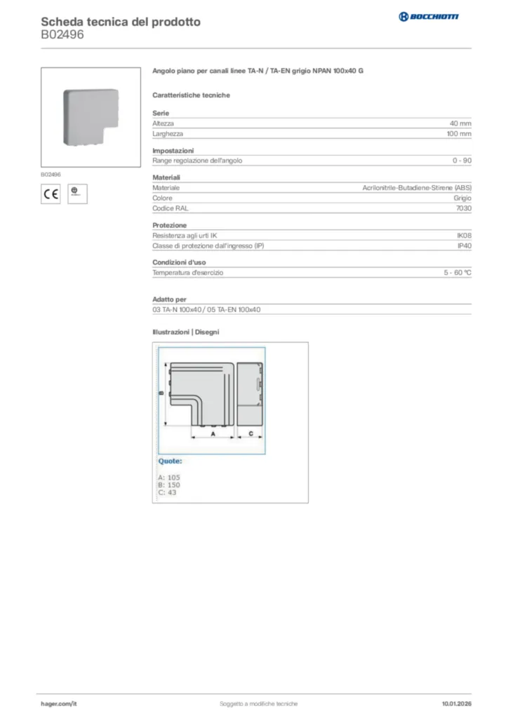 Immagine Bocchiotti Scheda tecnica del prodotto B02496 | Hager Italia