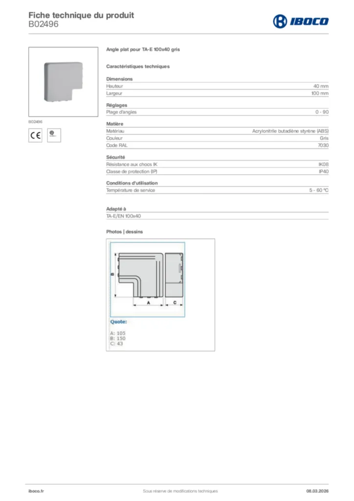 Image Iboco Fiche technique du produit B02496 | Hager France