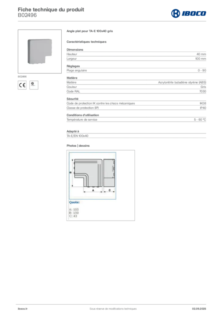 Image Iboco Fiche technique du produit B02496 | Hager France