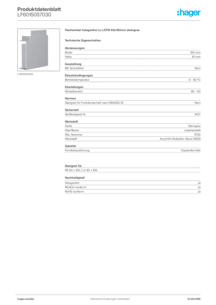 Bild Hager Produktdatenblatt LF6015057030 | Hager Deutschland