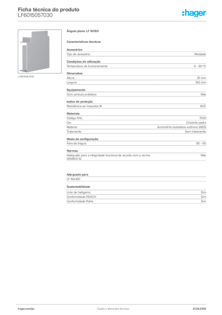 Imagem Hager Ficha técnica do produto LF6015057030 | Hager Portugal