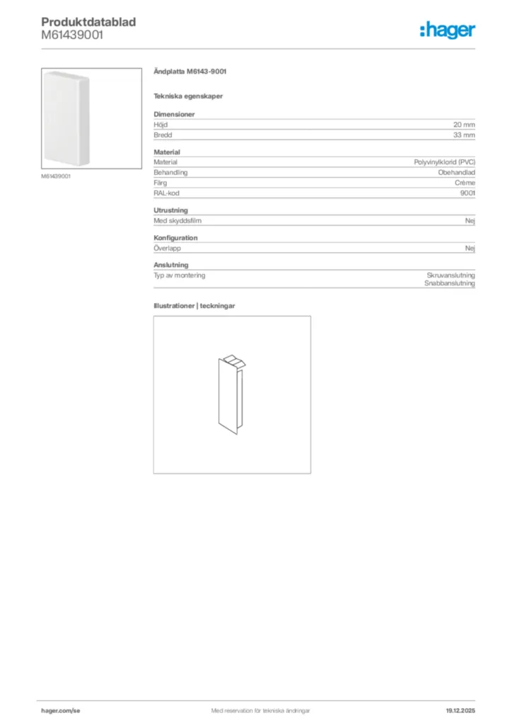 Bild Hager Produktdatablad M61439001 | Hager Sverige