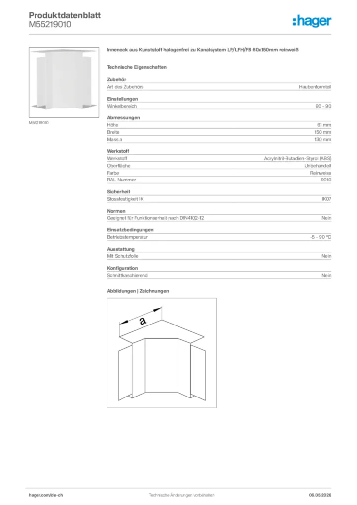 Bild Hager Produktdatenblatt M55219010 | Hager Schweiz