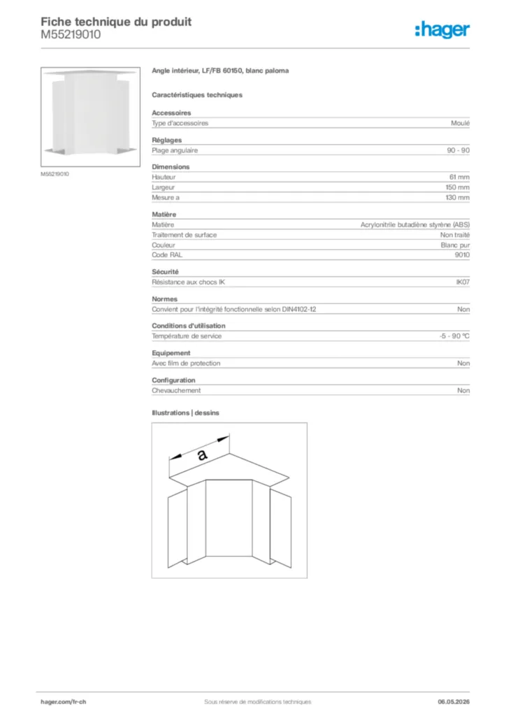 Image Hager Fiche technique du produit M55219010 | Hager Suisse