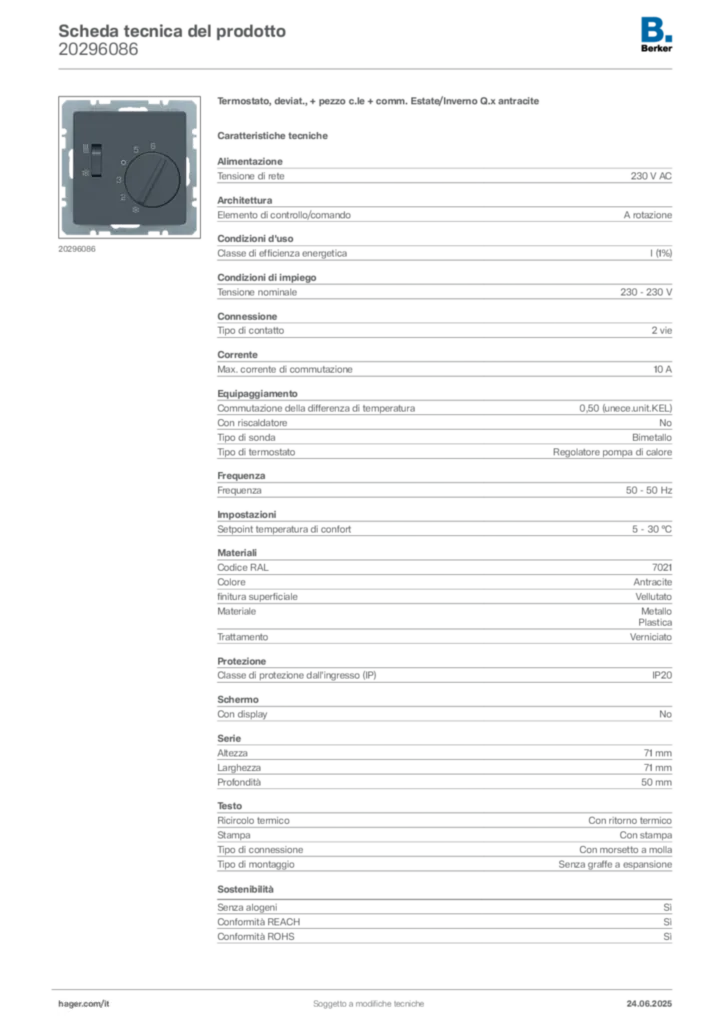 Immagine Berker Scheda tecnica del prodotto 20296086 | Hager Italia