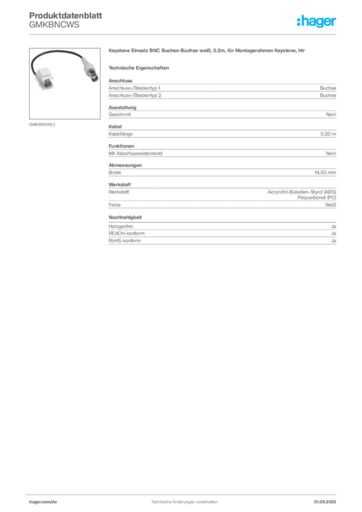 Bild Hager Produktdatenblatt GMKBNCWS | Hager Deutschland